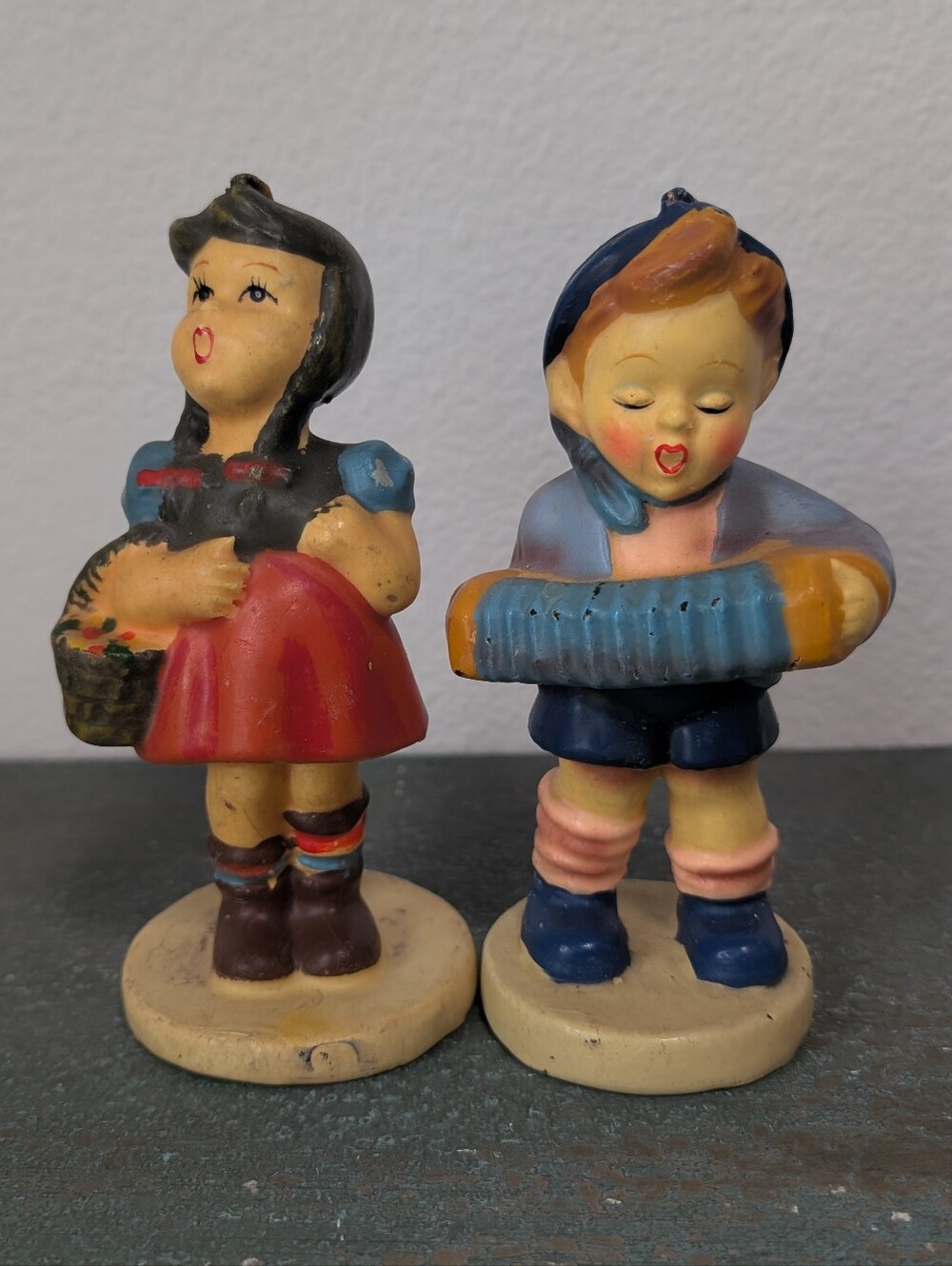 Vintage Hummel Style Candles School Boy With Accordion and Girl With Basket Rare
